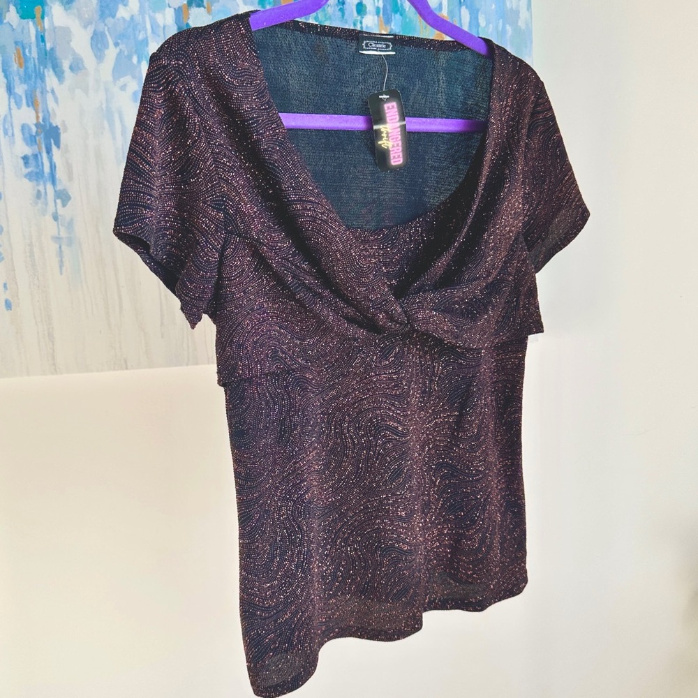 Y2K Pink & Black Sparkle Swirl Blouse (L)